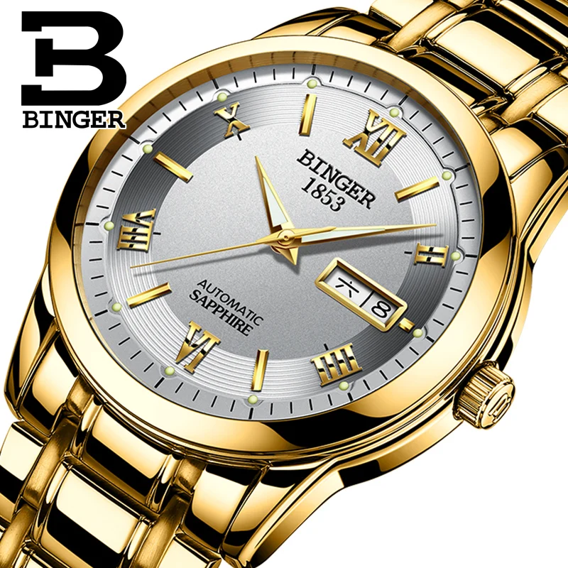 

Luxury golden BINGER Original business mechanical men watch Stainless Steel Waterproof Shock Resistant reloj digital 2017