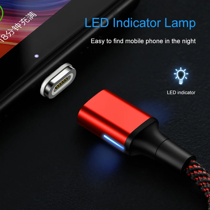 Elough USB نوع C كابل مغناطيسي ل فون سامسونج Xiaomi هواوي شاحن هاتف محمول يعمل بنظام تشغيل أندرويد تهمة USB نوع-C المغناطيس كابل الشاحن