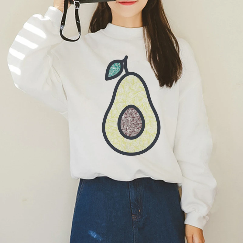 Avocado Harajuku Ullzang Small Fresh Warm Hoodies Women Vegan Kawaii Cartoon Print Sweatshirts 90s Graphic Fashion Hoody Female - Color: H1376