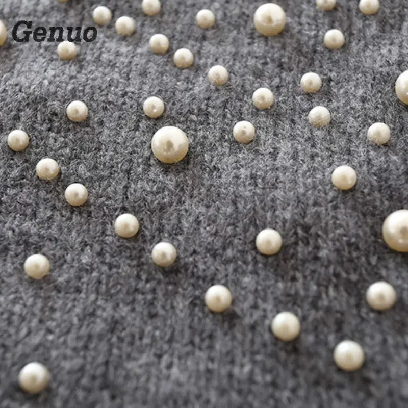 New 2018 Pullover Solid Color Long Sleeve Sweater Women Elegant Casual Elastic Loose Knitted Tops Actumn Pearl Sweater Genuo