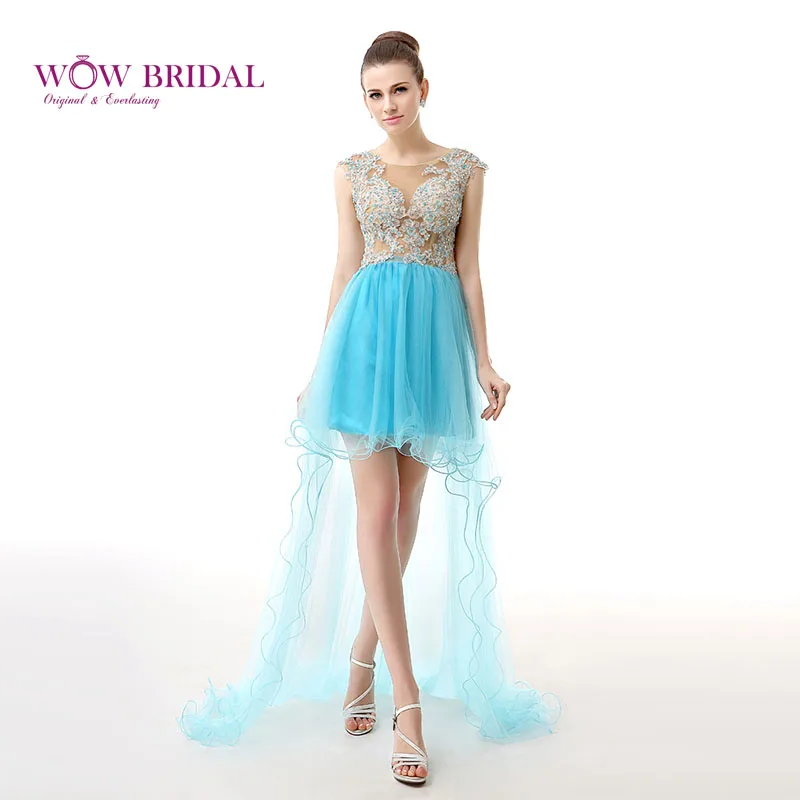 Wowbridal/синие платья для выпускного вечера 2016 новые кружевные на молнии с глубоким
