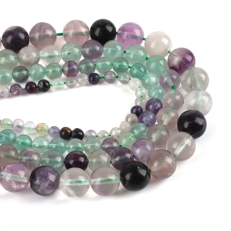 

Wholesale New Arival Natural Stone Colorful Fluorite Round Loose Beads 15" Strand 10 MM Cool Tone For Jewelry Making