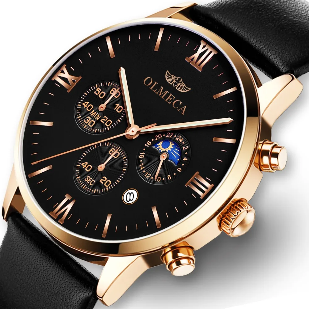 

Top Brand OLMECA 3ATM Waterproof Watches Fashion Military Clock Relogio Masculino Leather Band Chronograph Wrist Watch for men