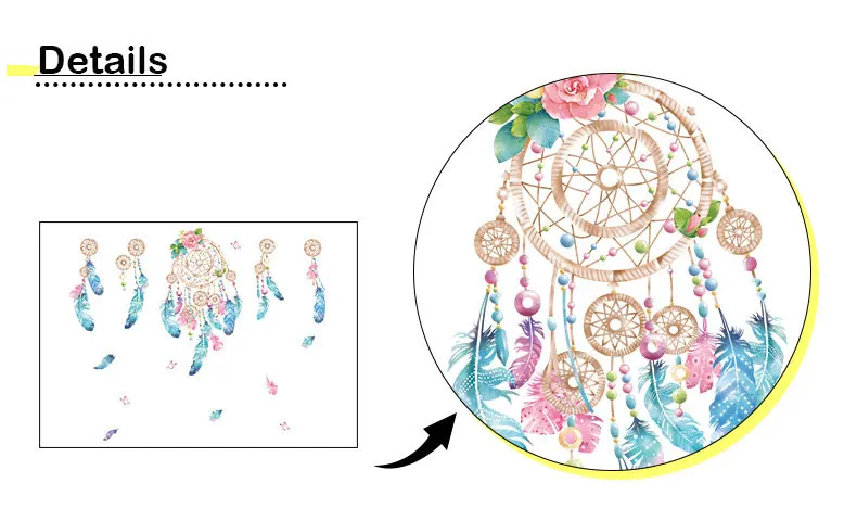 Красочная наклейка на стену с перьями, ловля снов, Ловушка снов, художественный дизайн, наклейка для украшения дома, гостиной, детской комнаты, наклейки на дверь