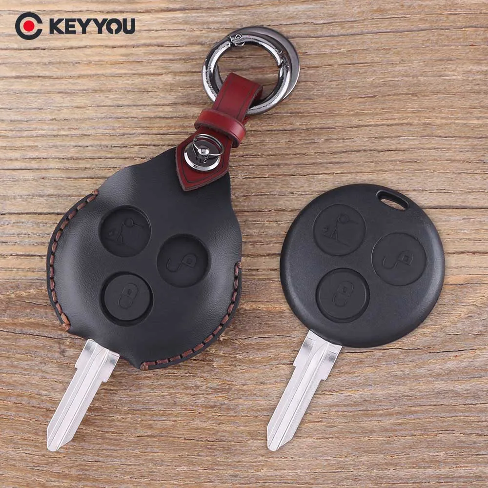 Кожаный брелок KEYYOU 3 Butons для Mercedes F Benz Smart Fortwo 450 чехол ключей автомобиля защитный |