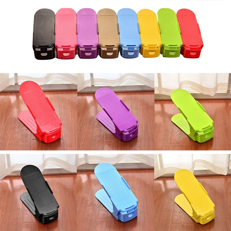 New-Creative Thicken Storage Shoe Rack Double Layer Shoes Shelf Shoes Cabinet Organizer Storage Colorful Set Adjustable shoe r