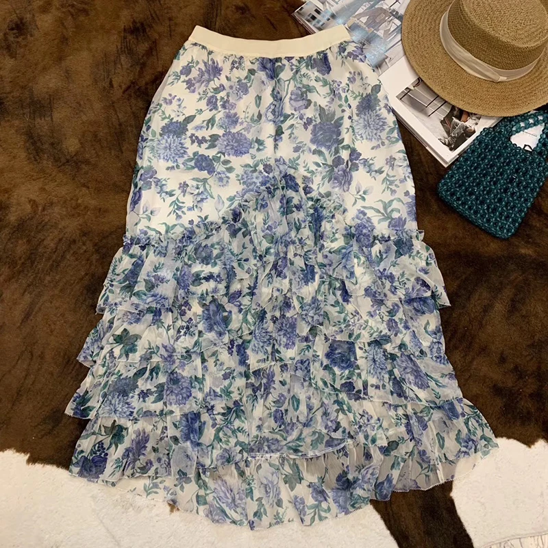 

Bohemian Summer Floral Skirt Women 2019 Elegant A-line Silk Skirt Sun School High Waist Skirt Female