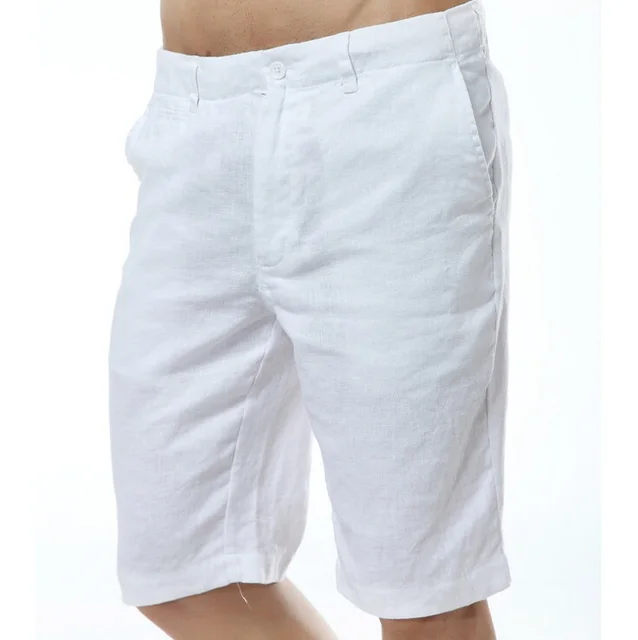Summer Men's Clothing Casual 100 Linen Shorts Men Solid Mid Waist