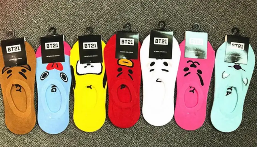 

men Korean Kpop Bangtan Boys Girl BT21 Cute Kawaii Cotton Socks COOKY CHIMMY TATA MANG SHOOKY KOYA RJ Breathable Short WomenSock