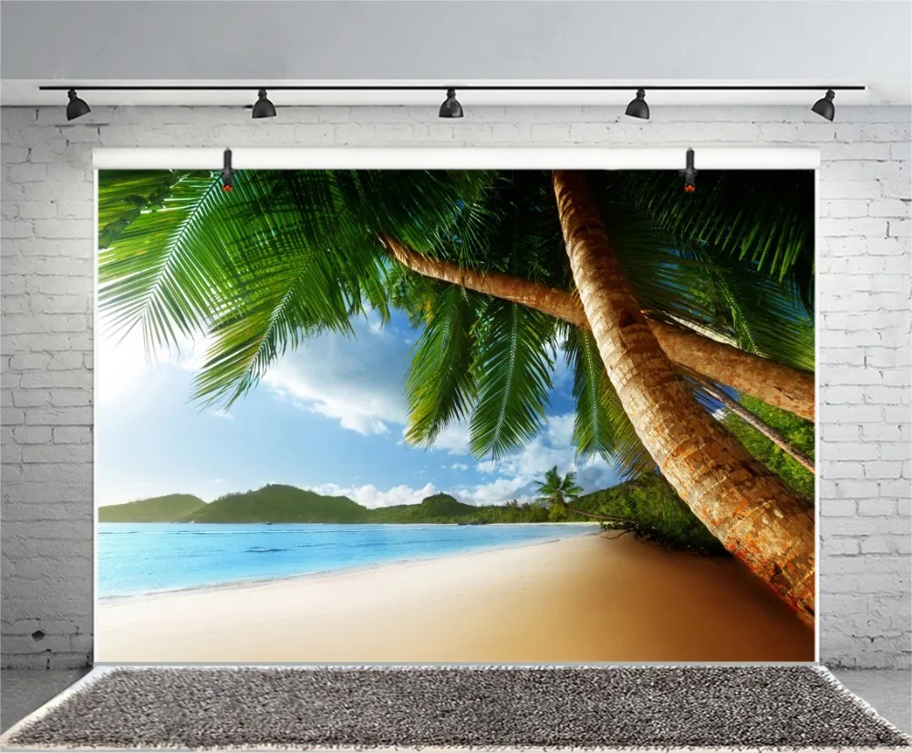 Laeacco Beach Blue Sky Summer Sea Palm Tree Scenic Photography Backgrounds Customized Photographic Backdrops For Photo Studio