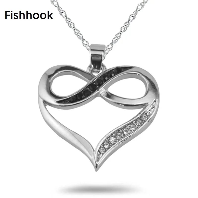 

Fishhook brand fashion water wave Ripple chain black and white crystal stones infinity heart metal jewelry necklace for women