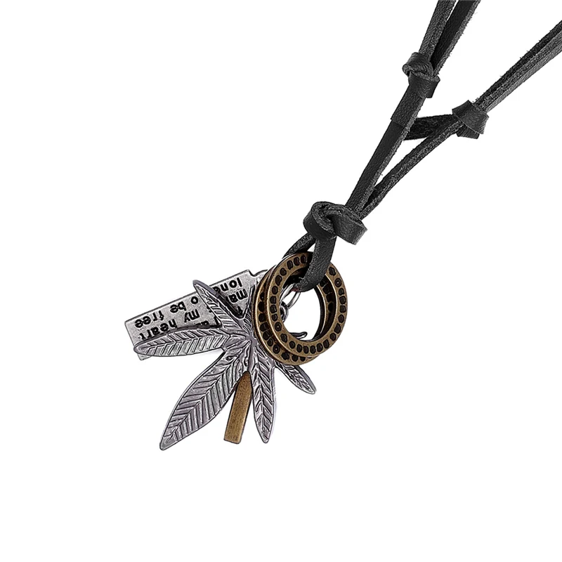 

Men Necklace 2019 New Jewelry Leaves Pendant maxi necklace Men Woman Choker Leather Necklace Preferred Gift , Collares , Kolye