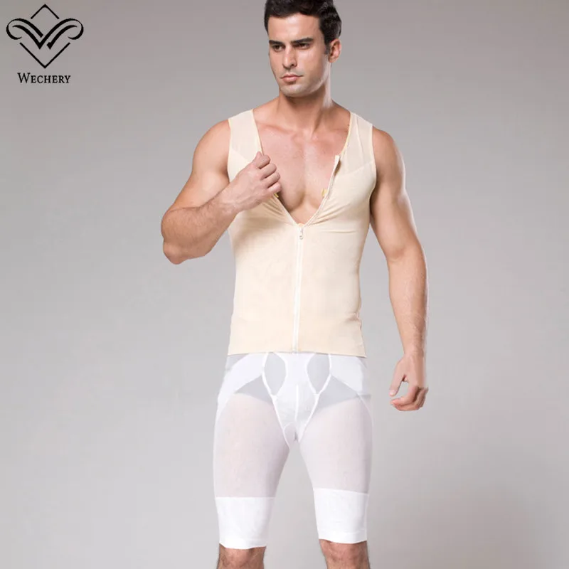  Wechery Shapers Men Shapewear Front Zipper Slimming Body Shaper Plus Size Black Beige White Roun Ne