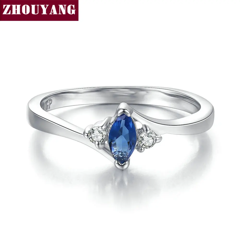 ZHOUYANG кольца для женщин, разные цвета на выбор, Простые овальные фианиты из розового золота, свадебный подарок, модное ювелирное изделие R797 R804 - Цвет основного камня: Silcercolor Blue
