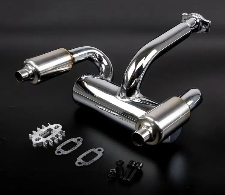 

double exhaust pipe with muffler 85299 for 1/5 rc car hpi km rovan baja 5b