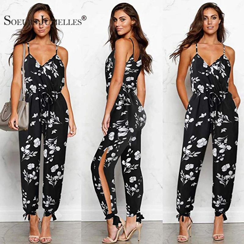 

100% Cotton Jumpsuits Flower Boho Print Jumpsuit Romper For Women 2019 Streetwear Beach Coveralls Sexy Female Bodysuit 101047