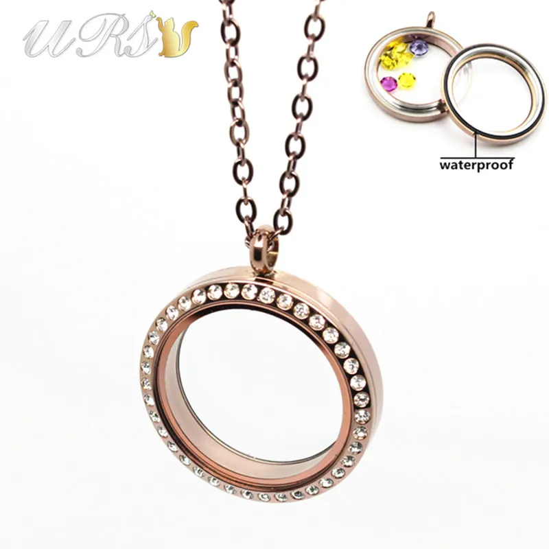 

20mm/25mm/30mm/35mm twist-off chocolate czech crystals 316L stainless steel floating glass locket pendant with necklace