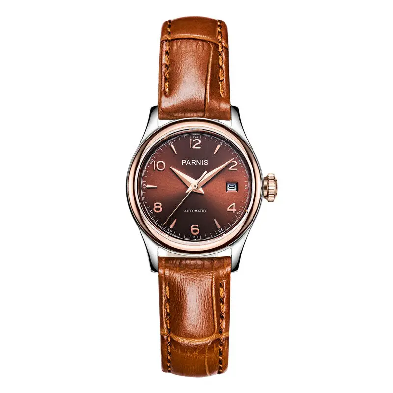 Parnis Royal Seriers Luminous Lady Women Leather Watchband Fashion Automatic Mechanical Watch Wristwatch