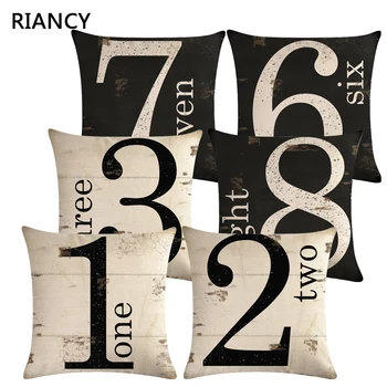 

Black White Numbers Sofa Decorative Cushion Cover Pillow Pillowcase Linen 45*45 Throw Pillow Home Decor Pillowcover 40610