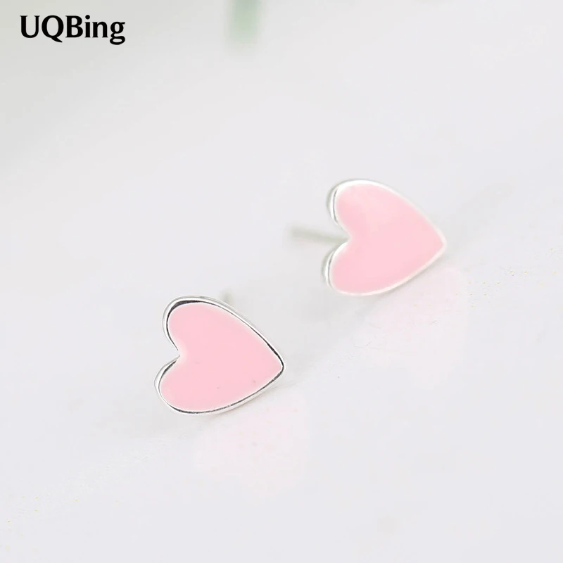 Серьги-гвоздики в Корейском стиле с розовым сердцем, серьги-гвоздики из стерлингового серебра 925 пробы, ювелирные изделия