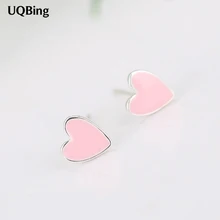 Серьги-гвоздики в Корейском стиле с розовым сердцем, серьги-гвоздики из стерлингового серебра 925 пробы, ювелирные изделия