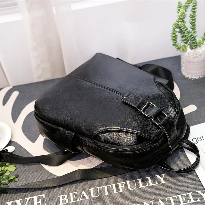 Повседневный женский рюкзак из натуральной кожи, женская сумка через плечо, Большая вместительная школьная сумка для студентов колледжа - Цвет: black