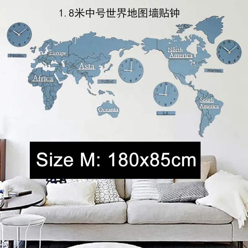 Деревянные настенные часы с картой мира, современный дизайн, Креативные 3D мировые часы-карта, настенные часы для дома, декоративные, для гостиной, большие часы - Цвет: blue-M