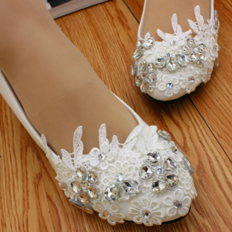 

Hot Sale White Lace Silver Rhinestones Women Wedding Shoes Custom Heels Sexy Bridal Shoes Pointed Toes