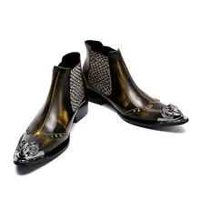 Осенне-зимняя обувь из натуральной кожи Для мужчин острый носок из металла Для мужчин платье модные ботинки ручной работы слипоны Для мужчин s пинетки Размер 35-46