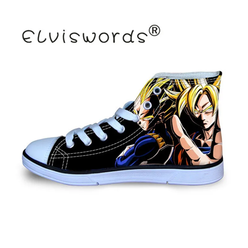 

ELVISWORDS Coo ldragon ball Z Pattern Men's High Top Canvas Shoes Lace-up Flats Autumn New Fashion Vulcanize Shoes Size 35-45