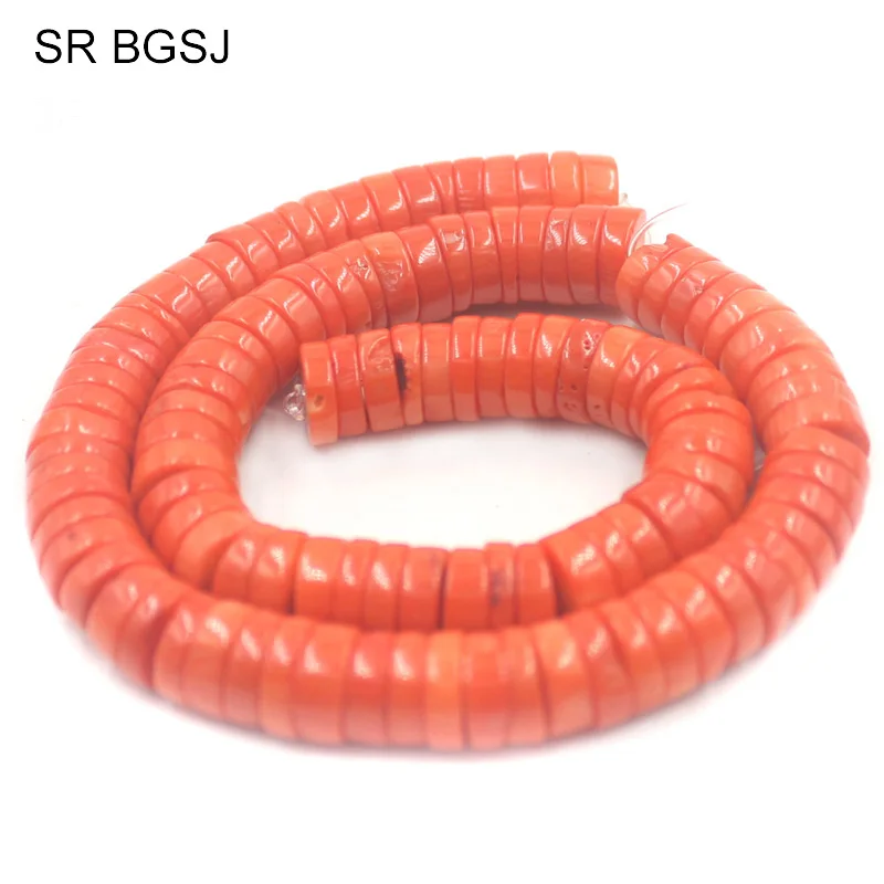 

Free Shipping 4-5x10-12mm Real Rondelle Natural Orange Coral Spacer Beads Strand 15"