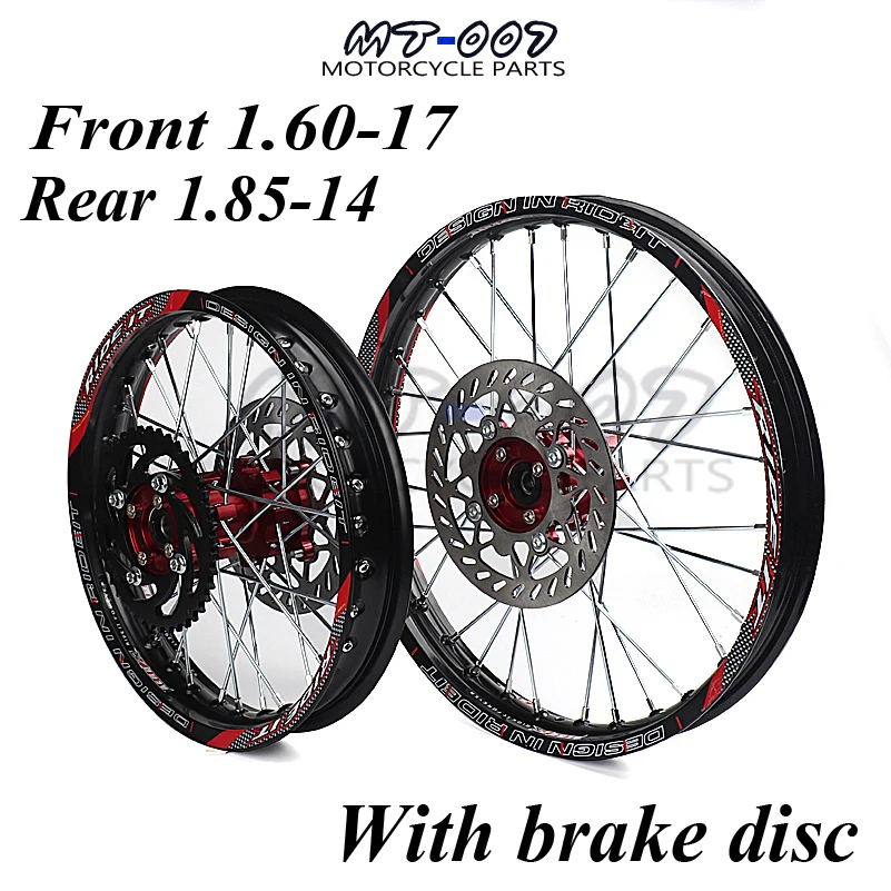 17" Front / 14" Rear Wheel & Tire Set – 70/100-17 & 90/100-14 – Fits Pit Trail Bikes (15mm Axle)
