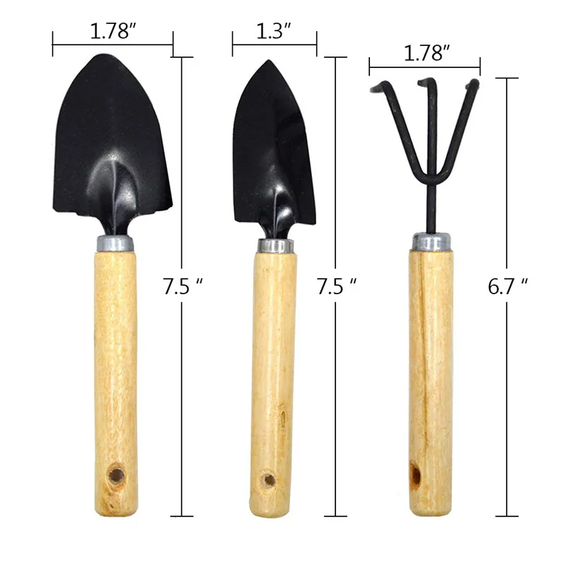 7 pcs Mini Garden Tools Set Plant Shovel Gardening With Wooden Handles Metal Head Gardener Bonsai Tool Garden Tools (4)