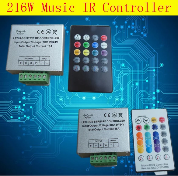 216 Вт DC12 24V музыкальный звук светодиодный контроллер с 3 каналами 18A 20key ИК пульт