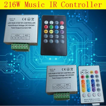 

216W DC12-24V Music Sound LED Controller with 3 Channels 18A 20key IR Remote Control for 5050 3528 5630 RGB LED Strip Light