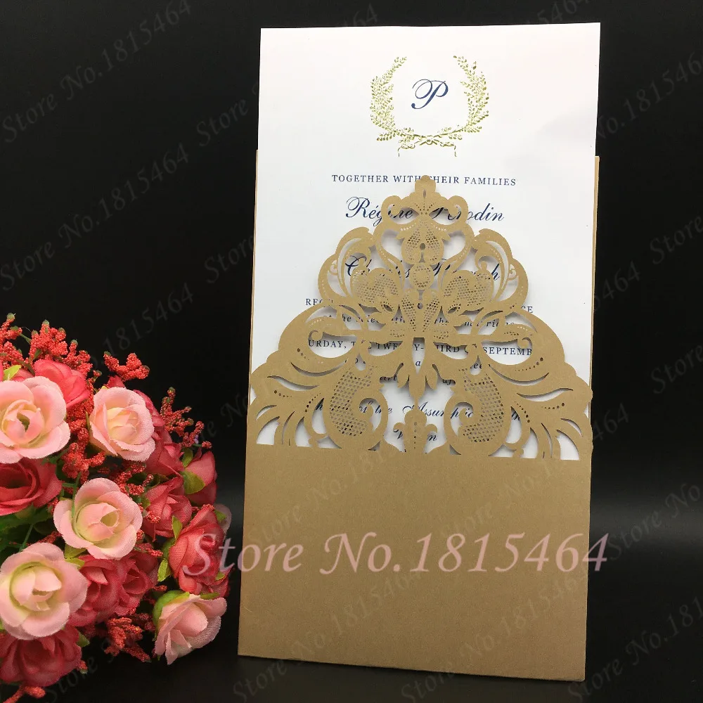 

50Pcs Invitations Cards Laser Cut Wedding Invitations Cards,Wedding Favors and Gift Card Paper Thank you Card