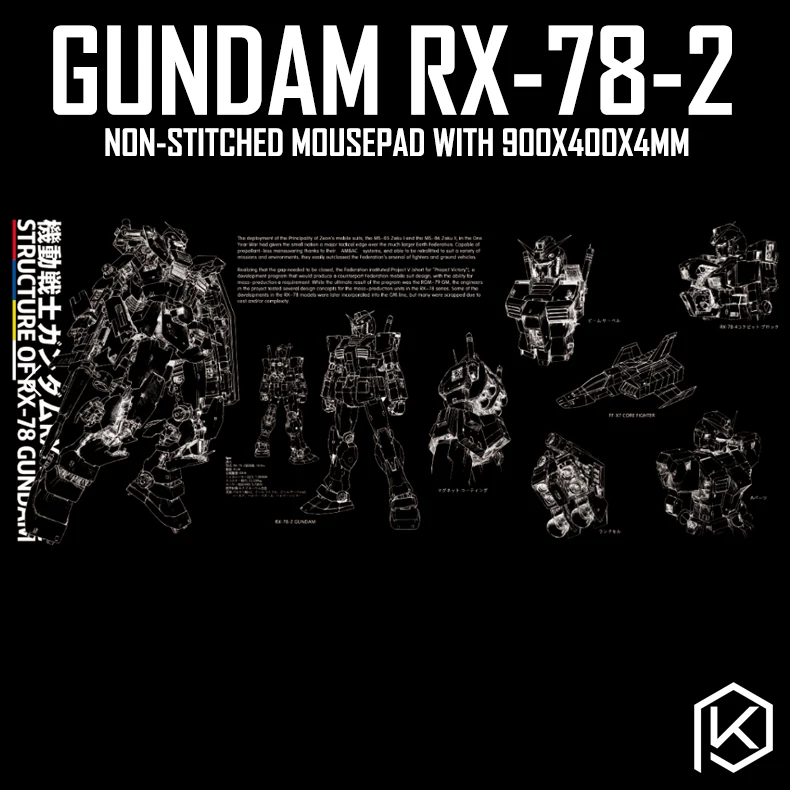 Механическая клавиатура gundam rx78-2 rx 78 2 готовый плеер один коврик для мыши 900 400 4 мм без прошитых краев мягкий/резиновый высокое качество