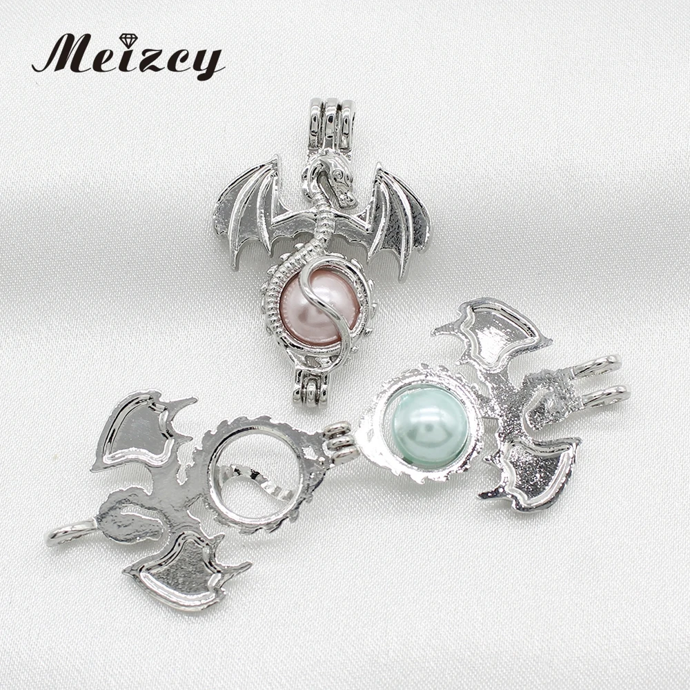 10pcs Silver Plated Flying Dragon Pearl Cage Diffuser Lockets Pendant for Aromatherapy Perfume Essential Oil Necklace Making 3