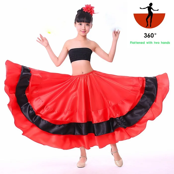 Для девочек испанский танец костюмы дети испанское Фламенко юбка бальная юбка для Танцев Живота Одежда для танцев 180/360/540/720 DL2883 - Цвет: 360 degree