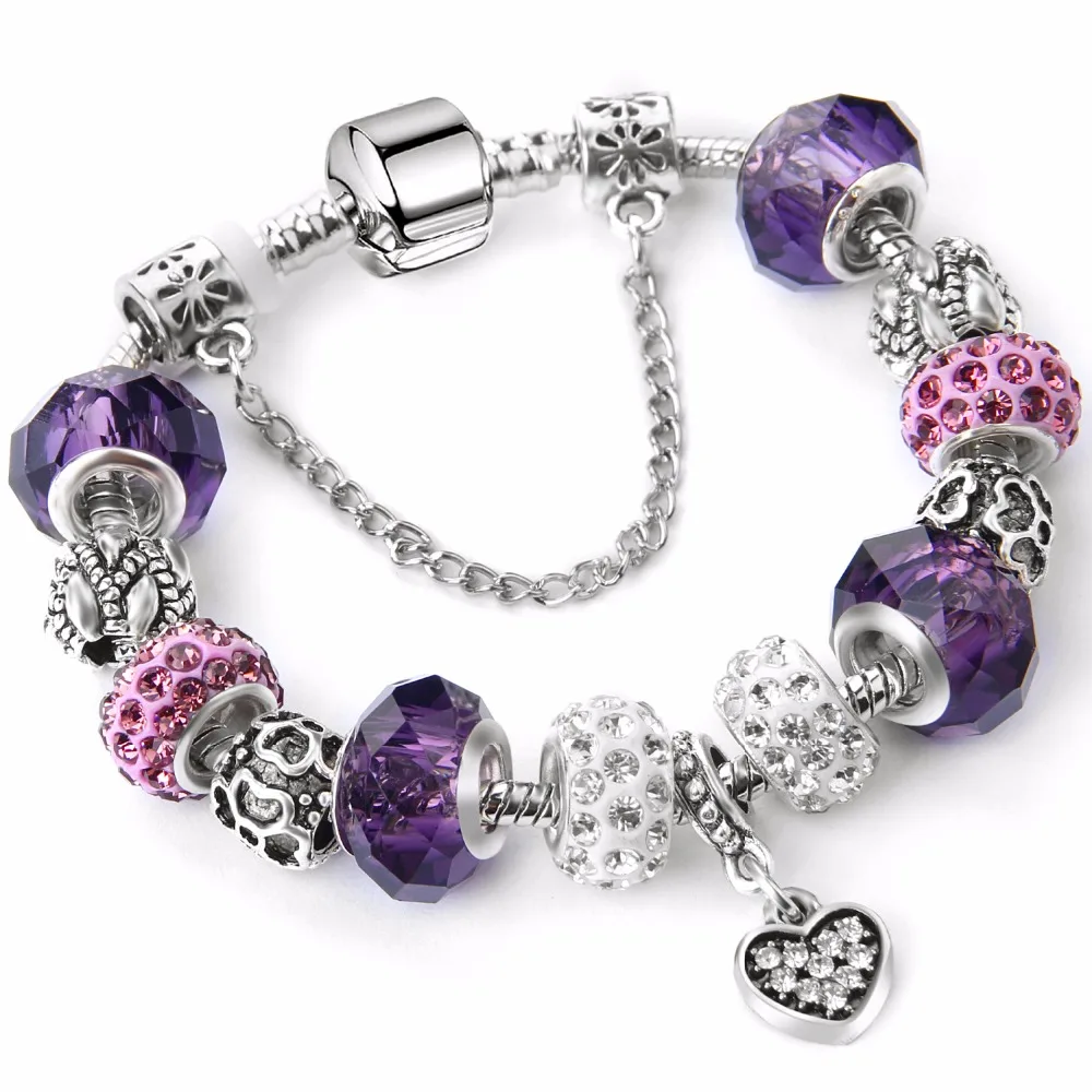 

Dropshipping white heart Pendant Bracelets & bangles fashion crystal Bracelets with charm DIY jewelry bracelet for women gift