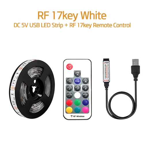 USB Светодиодная лента DC 5 в 5050 RGB мини 3 ключа 17Key RF ИК-пульт гибкий светильник IP65 ТВ фоновый светильник ing лента 50 см 1 м 2 м 3M - Испускаемый цвет: 17key RFremote White