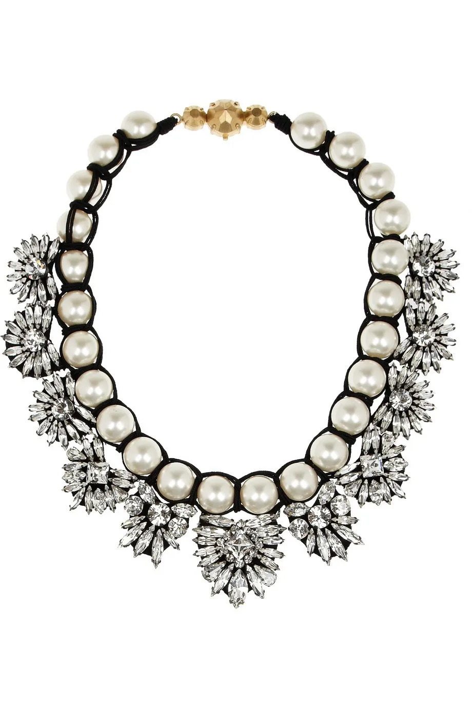 2013 Shourouk white crystal and pearl knitted necklace fashion gem ...