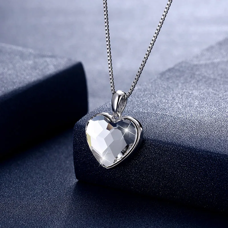 Элегантный сердце кристалл от Swarovski для женщин цепочки и ожерелья 925 пробы серебро цепочка, ювелирное изделие из драгоценных камней Красочные горный хрусталь кулон свадебные