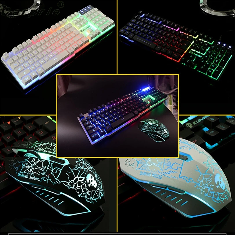 CARPRIE T6 Радужная тыловая Подсветка USB игровая клавиатура + 2400 точек/дюйм 6 кнопок