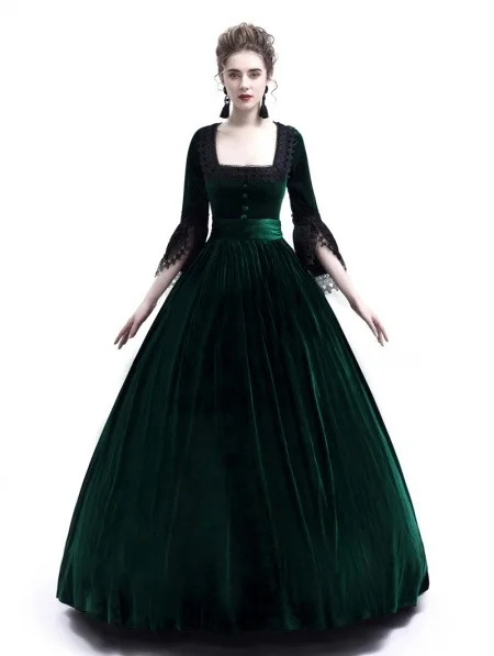 

Women Medieval Dress Full Length Princess Lace Cosplay Party Halloween Costume