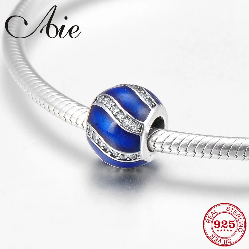 

Fashion 925 Sterling Silver strip like crystal CZ fine blue enamel Beads Fit Original Pandora Charm Bracelet Jewelry making