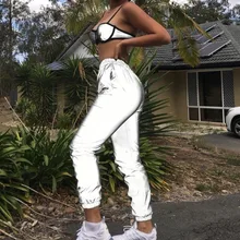 Новинка, блестящие Светоотражающие штаны для бега, женские повседневные серые однотонные уличные брюки