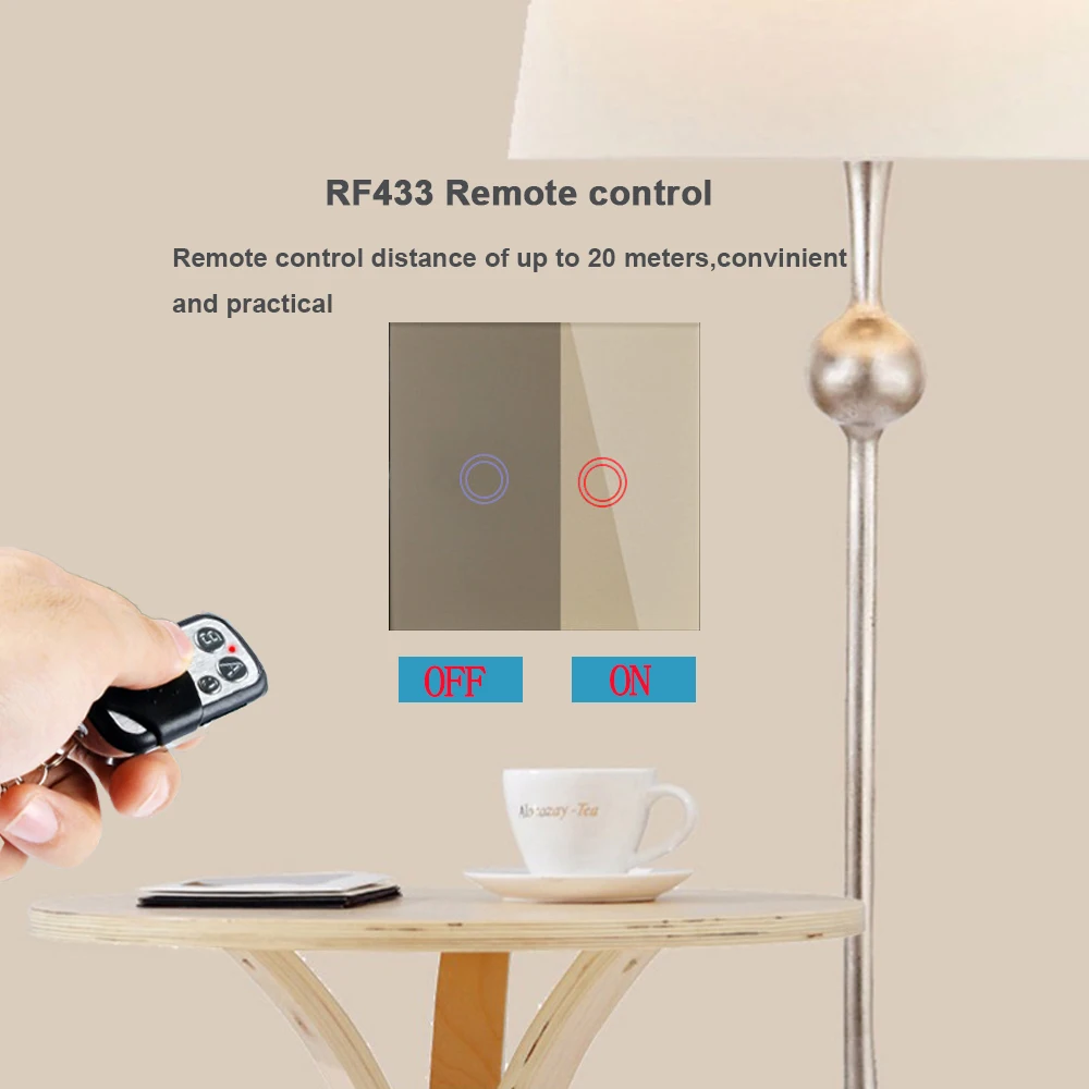  EU/UK Standard 1/2/3 Gang 1 Way Crystal Glass Panel Smart Wifi Touch Switch220V Tuya APP RF433 Remo - 32852295788