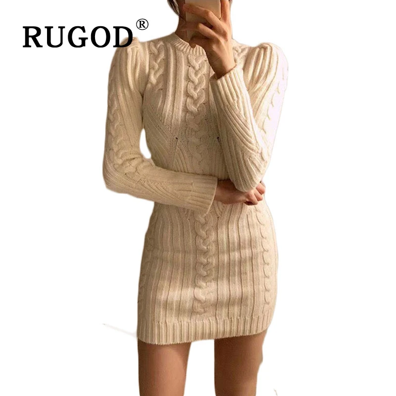 

RUGOD Spring New Year Casual O Neck Long Knitted sweater dress Women Cotton Slim bodycon Dress Pullover Female Dress