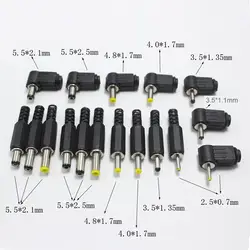 5,5x2,5 5,5x2,1 4,8x1,7 4,0x1,7 3,5x1,35 3,5x1,1 2,5x0,7 мм штекер постоянного тока Мощность Разъем под углом 90 180 градусов l-образный Вилки